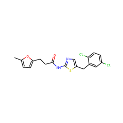 Cc1ccc(CCC(=O)Nc2ncc(Cc3cc(Cl)ccc3Cl)s2)o1 ZINC000000942833
