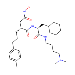 Cc1ccc(CCC[C@H](CC(=O)NO)C(=O)N[C@@H](CC2CCCCC2)C(=O)NCCCCN(C)C)cc1 ZINC000026653303