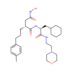 Cc1ccc(CCC[C@H](CC(=O)NO)C(=O)N[C@@H](CC2CCCCC2)C(=O)NCCN2CCOCC2)cc1 ZINC000026657232