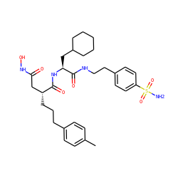 Cc1ccc(CCC[C@H](CC(=O)NO)C(=O)N[C@@H](CC2CCCCC2)C(=O)NCCc2ccc(S(N)(=O)=O)cc2)cc1 ZINC000026661233