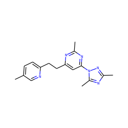 Cc1ccc(CCc2cc(-n3nc(C)nc3C)nc(C)n2)nc1 ZINC000142998672