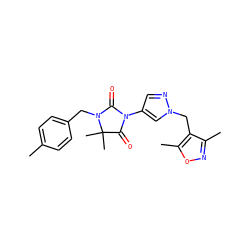 Cc1ccc(CN2C(=O)N(c3cnn(Cc4c(C)noc4C)c3)C(=O)C2(C)C)cc1 ZINC000116674332