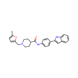 Cc1ccc(CN2CCC(C(=O)Nc3ccc(-c4cc5ccccc5[nH]4)cc3)CC2)o1 ZINC000012716877