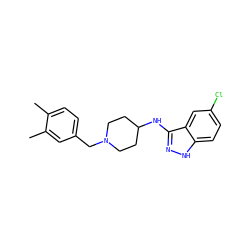Cc1ccc(CN2CCC(Nc3n[nH]c4ccc(Cl)cc34)CC2)cc1C ZINC000028529213