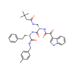 Cc1ccc(CNC(=O)[C@H](CCc2ccccc2)NC(=O)[C@H](CNC(=O)CC(C)(C)C)NC(=O)C(=O)c2c[nH]c3ccccc23)cc1 ZINC000169326844
