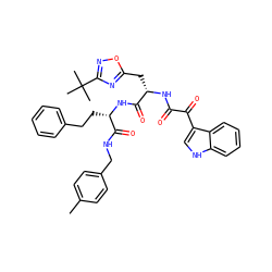 Cc1ccc(CNC(=O)[C@H](CCc2ccccc2)NC(=O)[C@H](Cc2nc(C(C)(C)C)no2)NC(=O)C(=O)c2c[nH]c3ccccc23)cc1 ZINC000169329246