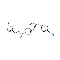 Cc1ccc(CNC(=O)c2ccc3cc(Oc4ccc(C#N)cc4)ccc3n2)o1 ZINC000584629474