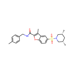 Cc1ccc(CNC(=O)c2oc3ccc(S(=O)(=O)N4C[C@@H](C)C[C@@H](C)C4)cc3c2C)cc1 ZINC000009673186