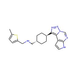 Cc1ccc(CNC[C@H]2CC[C@H](c3nnn4cnc5[nH]ccc5c34)CC2)s1 ZINC001772644019