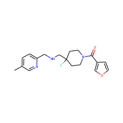 Cc1ccc(CNCC2(F)CCN(C(=O)c3ccoc3)CC2)nc1 ZINC000064540356