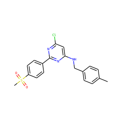 Cc1ccc(CNc2cc(Cl)nc(-c3ccc(S(C)(=O)=O)cc3)n2)cc1 ZINC000029132034