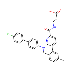 Cc1ccc(CNc2ccc(-c3ccc(Cl)cc3)cc2)c(-c2ccc(C(=O)NCCC(=O)O)nc2)c1 ZINC000148081643