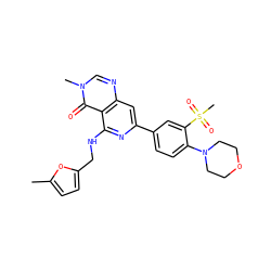 Cc1ccc(CNc2nc(-c3ccc(N4CCOCC4)c(S(C)(=O)=O)c3)cc3ncn(C)c(=O)c23)o1 ZINC000115624525
