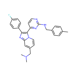 Cc1ccc(CNc2nccc(-c3c(-c4ccc(F)cc4)nc4cc(CN(C)C)ccn34)n2)cc1 ZINC000028963707