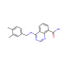 Cc1ccc(CNc2ncnc3c(C(N)=O)cccc23)cc1C ZINC000114346787