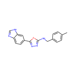 Cc1ccc(CNc2nnc(-c3ccc4nc[nH]c4c3)o2)cc1 ZINC000141819503