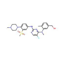 Cc1ccc(CO)cc1N(C)c1nc(Nc2ccc(N3CCN(C)CC3)c(S(C)(=O)=O)c2)ncc1F ZINC001772612892