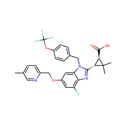 Cc1ccc(COc2cc(F)c3nc([C@@H]4[C@@H](C(=O)O)C4(C)C)n(Cc4ccc(OC(F)(F)F)cc4)c3c2)nc1 ZINC000226028877
