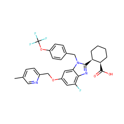 Cc1ccc(COc2cc(F)c3nc([C@H]4CCCC[C@H]4C(=O)O)n(Cc4ccc(OC(F)(F)F)cc4)c3c2)nc1 ZINC000226022554