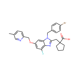 Cc1ccc(COc2cc(F)c3nc(CC4(C(=O)O)CCCC4)n(Cc4ccc(Br)cc4)c3c2)nc1 ZINC000218279876