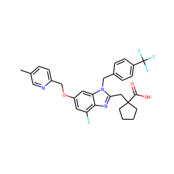 Cc1ccc(COc2cc(F)c3nc(CC4(C(=O)O)CCCC4)n(Cc4ccc(C(F)(F)F)cc4)c3c2)nc1 ZINC000221604678