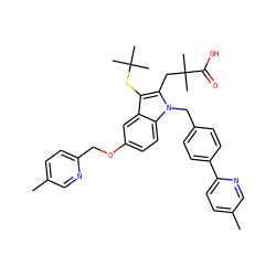 Cc1ccc(COc2ccc3c(c2)c(SC(C)(C)C)c(CC(C)(C)C(=O)O)n3Cc2ccc(-c3ccc(C)cn3)cc2)nc1 ZINC000073142316