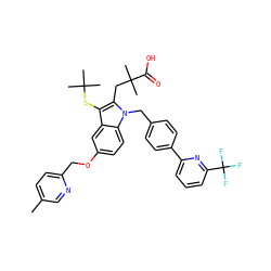 Cc1ccc(COc2ccc3c(c2)c(SC(C)(C)C)c(CC(C)(C)C(=O)O)n3Cc2ccc(-c3cccc(C(F)(F)F)n3)cc2)nc1 ZINC000082138073