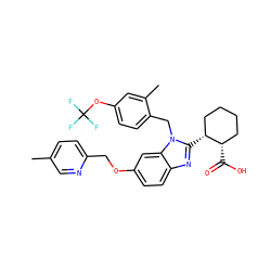 Cc1ccc(COc2ccc3nc([C@@H]4CCCC[C@@H]4C(=O)O)n(Cc4ccc(OC(F)(F)F)cc4C)c3c2)nc1 ZINC000226029342
