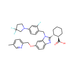 Cc1ccc(COc2ccc3nc([C@@H]4CCCC[C@H]4C(=O)O)n(Cc4ccc(N5CCC(F)(F)C5)cc4F)c3c2)nc1 ZINC000221570337
