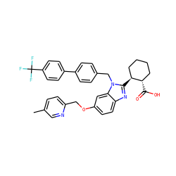 Cc1ccc(COc2ccc3nc([C@H]4CCCC[C@@H]4C(=O)O)n(Cc4ccc(-c5ccc(C(F)(F)F)cc5)cc4)c3c2)nc1 ZINC000218220159