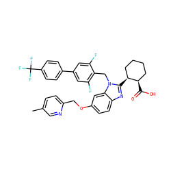 Cc1ccc(COc2ccc3nc([C@H]4CCCC[C@H]4C(=O)O)n(Cc4c(F)cc(-c5ccc(C(F)(F)F)cc5)cc4F)c3c2)nc1 ZINC000218152074