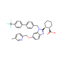 Cc1ccc(COc2ccc3nc([C@H]4CCCC[C@H]4C(=O)O)n(Cc4ccc(-c5ccc(C(F)(F)F)cc5)cc4)c3c2)nc1 ZINC000218220435