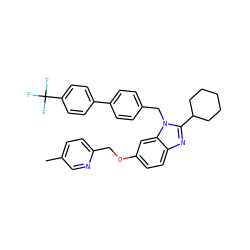 Cc1ccc(COc2ccc3nc(C4CCCCC4)n(Cc4ccc(-c5ccc(C(F)(F)F)cc5)cc4)c3c2)nc1 ZINC000261088271