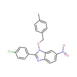 Cc1ccc(COn2c(-c3ccc(Cl)cc3)nc3ccc([N+](=O)[O-])cc32)cc1 ZINC000001389375