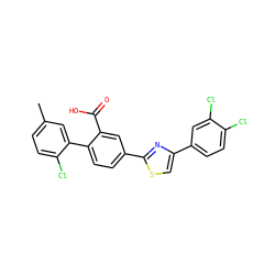 Cc1ccc(Cl)c(-c2ccc(-c3nc(-c4ccc(Cl)c(Cl)c4)cs3)cc2C(=O)O)c1 ZINC000219600233