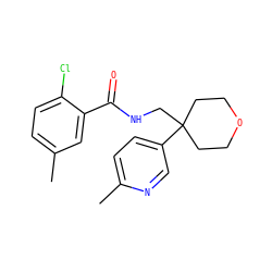 Cc1ccc(Cl)c(C(=O)NCC2(c3ccc(C)nc3)CCOCC2)c1 ZINC000217359630