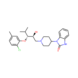 Cc1ccc(Cl)c(O[C@H](C(C)C)[C@@H](O)CN2CCC(n3c(=O)[nH]c4ccccc43)CC2)c1 ZINC000028333021