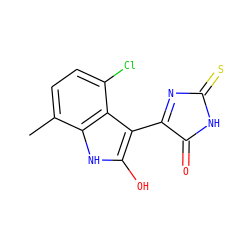 Cc1ccc(Cl)c2c(C3=NC(=S)NC3=O)c(O)[nH]c12 ZINC000049581316