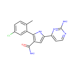 Cc1ccc(Cl)cc1-c1[nH]c(-c2ccnc(N)n2)cc1C(N)=O ZINC000098209541