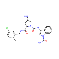 Cc1ccc(Cl)cc1CNC(=O)[C@@H]1C[C@H](N)CN1C(=O)Nc1cn(C(N)=O)c2ccccc12 ZINC000143916211