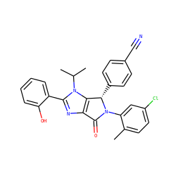 Cc1ccc(Cl)cc1N1C(=O)c2nc(-c3ccccc3O)n(C(C)C)c2[C@@H]1c1ccc(C#N)cc1 ZINC000169705509