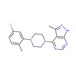 Cc1ccc(Cl)cc1N1CCN(c2ncnc3[nH]nc(C)c23)CC1 ZINC000084635041