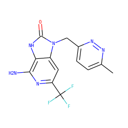 Cc1ccc(Cn2c(=O)[nH]c3c(N)nc(C(F)(F)F)cc32)nn1 ZINC000071296982
