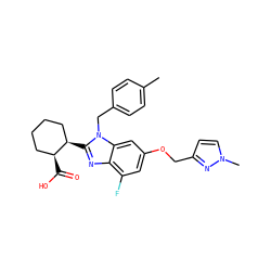 Cc1ccc(Cn2c([C@@H]3CCCC[C@@H]3C(=O)O)nc3c(F)cc(OCc4ccn(C)n4)cc32)cc1 ZINC000226039969