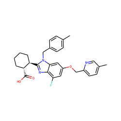 Cc1ccc(Cn2c([C@@H]3CCCC[C@H]3C(=O)O)nc3c(F)cc(OCc4ccc(C)cn4)cc32)cc1 ZINC000221568458