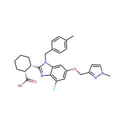 Cc1ccc(Cn2c([C@H]3CCCC[C@H]3C(=O)O)nc3c(F)cc(OCc4ccn(C)n4)cc32)cc1 ZINC000226032726