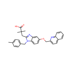 Cc1ccc(Cn2c(CC(C)(C)C(=O)O)nc3cc(OCc4ccc5ccccc5n4)ccc32)cc1 ZINC000219492341