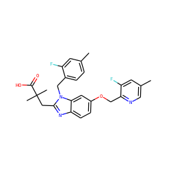 Cc1ccc(Cn2c(CC(C)(C)C(=O)O)nc3ccc(OCc4ncc(C)cc4F)cc32)c(F)c1 ZINC000218107389