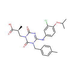 Cc1ccc(Cn2c(Nc3ccc(OC(C)C)c(Cl)c3)nc(=O)n(C[C@H](C)C(=O)O)c2=O)cc1 ZINC000200515373