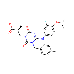 Cc1ccc(Cn2c(Nc3ccc(OC(C)C)c(F)c3)nc(=O)n(C[C@H](C)C(=O)O)c2=O)cc1 ZINC000200519462